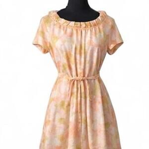 Vintage Peach Floral Midi Dress Womens Approx Size M